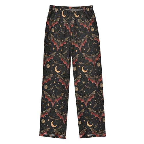 Halloween Pajama Pants Bat Crescent Star Long Sleep Pants Lounge Bottoms2