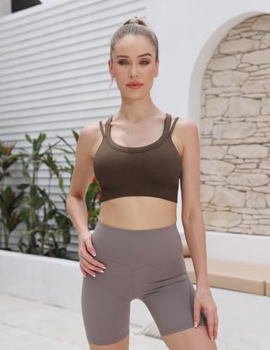 WANAYOU Sports Bras for Women High Support Ribbed Strappy Running Sports Bra Criss Cross Back Workout Bra Padded 3 Pack2