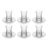 Der-Porzellan-Laden by Pasabahce Elysia 6x Teegläser 170 ml mit 6x Untertassen, 12er Set, Tee Gläser aus Kristallglas, Facettenschliff, spülmaschinengeeignet