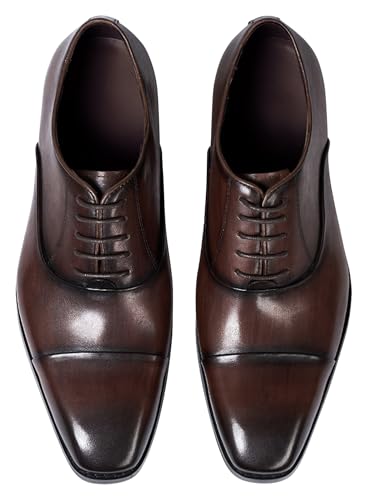 Santimon Mens Oxfords Formal Dress Suit Shoes Genunie Leather Cap Toe Modern Derby Men's Fashion Prom Wedding Business Causal Comfortable Tuxedo Shoes for Men