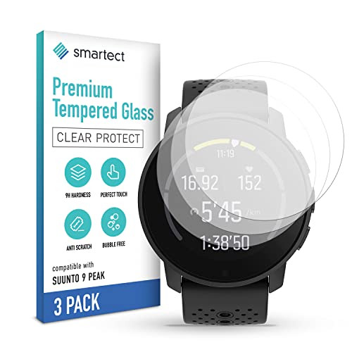 smartect Cristal Templado [3 PIEZAS - CLEAR] para Suunto 9 Peak - Protector de pantalla 9H - Vidrio templado sin burbujas - Anti-huella