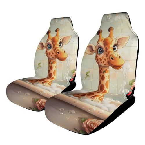 Funny Bathroom Giraffe Car Seat Covers Universal Car Front Seats Protector Auto Interior Accessories 2PCS