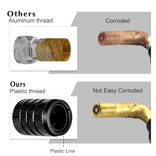 GEEHUA 8 Stück Aluminium Auto Ventilkappen, Ventilkappen Abdeckung Autoventil Kappe Fahrradventil Kap für stabilen Reifendruck mit Kunststoffauskleidung für Auto LKW Fahrrad (Schwarz)