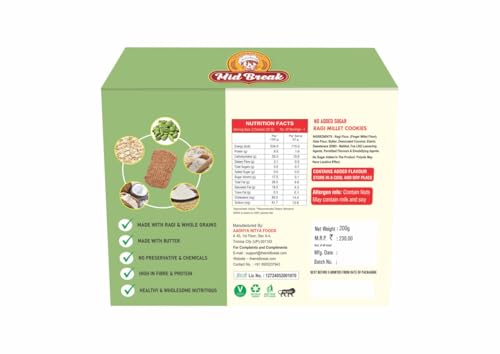 Image of Midbreak No Added Sugar Ragi Atta (Finger Millet) Cookies - 200gm (Pack Of 1) | Gluten-Free & Healthy Biscuits | Tasty Butter Biscuits | Healthy, Nutritious, and Delicious