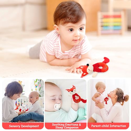 LinStyle Hochet Bebe 0 3 6 9 12 Mois, Jouet Eveil Bebe 0-12 Mois, Animal à Double Face Jouet de Peluche Hochets, Jouet Nouveau Né Garçon Fille Montessori Jeux Bébé 0-6-12 Mois – Image 5