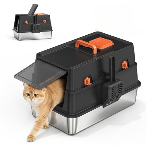 Arenera de acero inoxidable XL con tapa para gatos miniatura 1