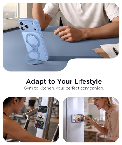 Image of FNTCASE for iPhone 17 Pro Case: [360 Spin Magnetic Stand] [Compatible with Magsafe] [Screen Protector] Translucent Matte Military Grade Shockproof Full Camera Protective Phone Cover - Light Blue