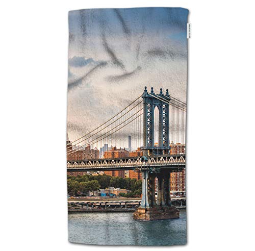 HGOD DESIGNS Hand Towel City,Manhattan Bridge and The New York City Building Skyline Before Sunset Hand Towel Best for Bathroom Kitchen Bath and Hand Towels 30" Lx15 W