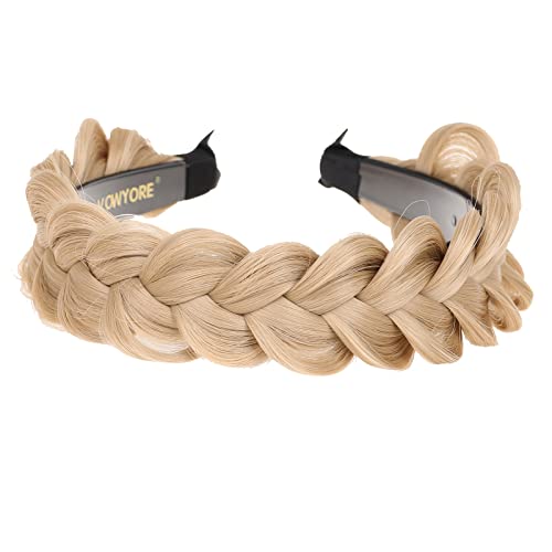vowyore Diadema trenzada de pelo sintético, clásica, gruesa, ancha, trenzada, para boda, accesorio de belleza para mujeres y niñas