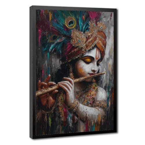 Poster toile flûte de Krishna art spirituel hindou 30x45 cm