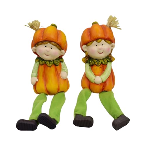 Estatuillas De Jardín - Figuras De Cerámica De Calabaza Para Niñas, Decoración Al Aire Libre De 2 Piezas | Escultura Ornamental Para El Patio De Césped De La Césped Del Callejón, El Balcón De L