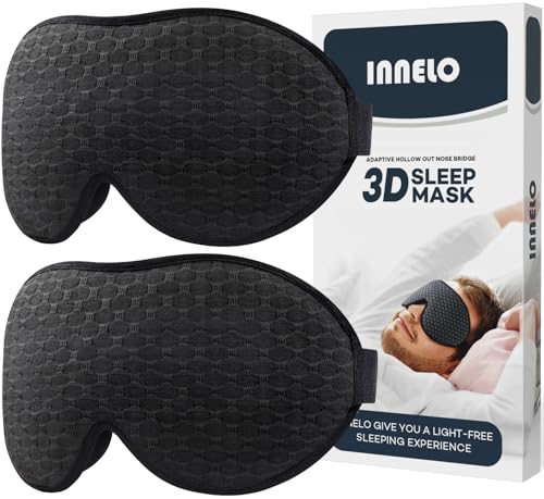 INNELO 2er Pack Schlafmaske für Herren und Frauen, Bequeme Atmungsaktive 3D Augenmaske, mit tiefen Augenhöhlen und erhöhten Nasenpads, 100％...