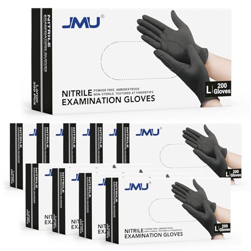 Image of JMU 2000 Black Nitrile Disposable Exam Gloves Large, 3.5 Mil, Latex-Free | Powder-Free, for Medical, Food Prep, Cleaning