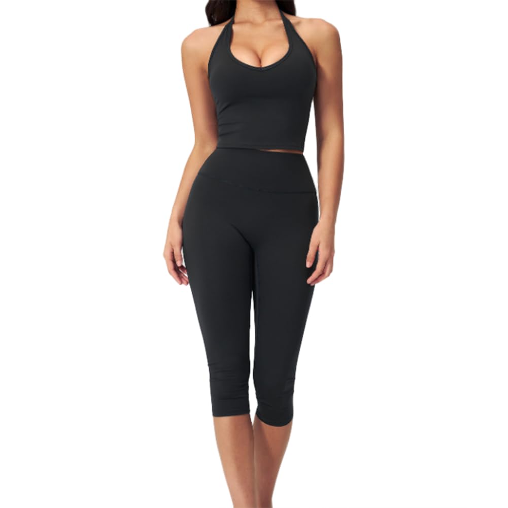 XYFfybhsd Vests and Sportswear Set for Women Slim-Fitting and Slimming Casual Yoga Set(Size:M,Color:Black)