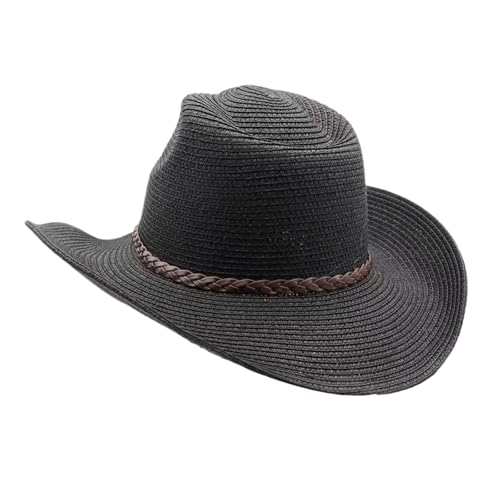 Image of Straw Cowgirl Hat for Women Cowboy Hats for Men Wide Brim Sun Hat Shapeable Western Hat Beach Hat (US, Alpha, One Size, Black)