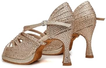 ZHCRCfirm Women's Glitter Rhinestones Open Toe Latin Ballroom Dance Shoes Rumba Party Wedding Tango Dance Sandals YCL458 Pale Gold US 10.5 | Image 3
