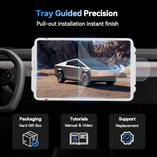Image of Tempered Glass Screen Protector for Tesla Cybertruck 2024-2026, 18.5 inch Front Back Screen Protector [HD & Anti-Fingerprint & 9H] with Alignment Frame -Glossy