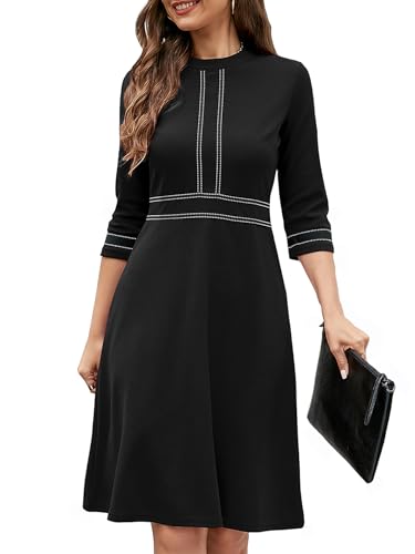HOMEYEE Women's Vintage Round Neckline Patchwork A-line Church Casual Dresses A188