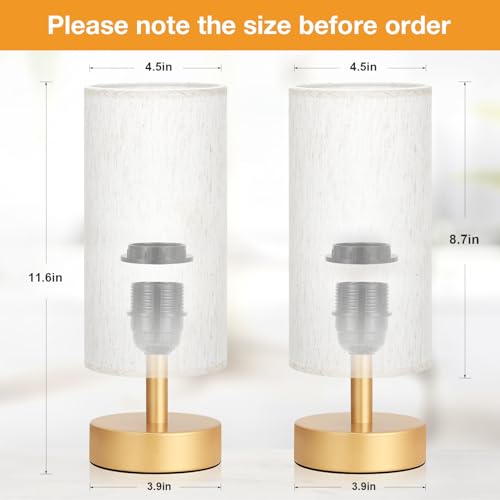 Image of Table Lamps Set of 2 (Cream Shade- Gold Base, 11.6 inch Inline Control) | Bulb not Included | Small Lamps for Bedroom | Desk Lamp for Reading | for Living Room | for Dorm | Linen Fabric Shade