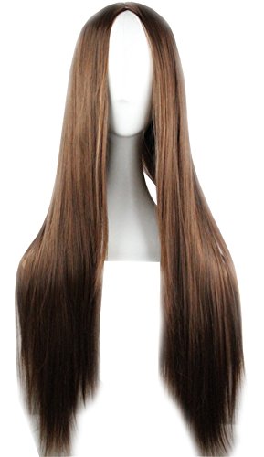 Flonding 75Cm 29.5 Inches Light Brown Wig Women'S Long Straight Middle Part Synthetic Hair Wigs No Bangs Cosplay Anime Halloween Costume Party Hair Wig For Women With Wig Cap cover