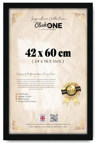 Click One Large Poster Frame 42cm x 60cm Large Picture Frames Shatter-Resistant Perspex Portrait & Landscape Display Frames for Wall Decoration Canvas Paintings Art Gallery (42 cm x 60 cm)