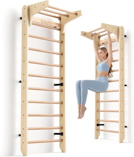 RokePro Multifunktionale Schwedenleiter, Wandmontage, Holz-Gymnastikstange, Indoor-Heim-Fitness-Studio für Kinder und Erwachsene
