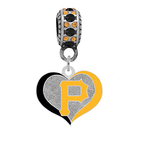 Pittsburgh Pirates Swirl Heart Charm Compatible With Pandora Style Bracelets. Can also be worn as a necklace (Included.)