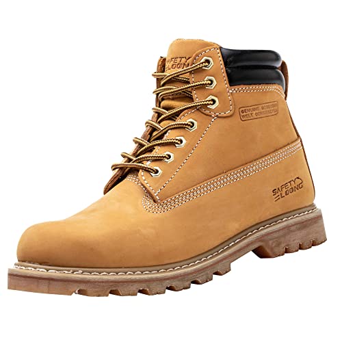Image of Steel Toe Work Boots for Men, 6-Inch Non Slip Comfortable Leather Waterproof Industrial Construction Safety Workboots