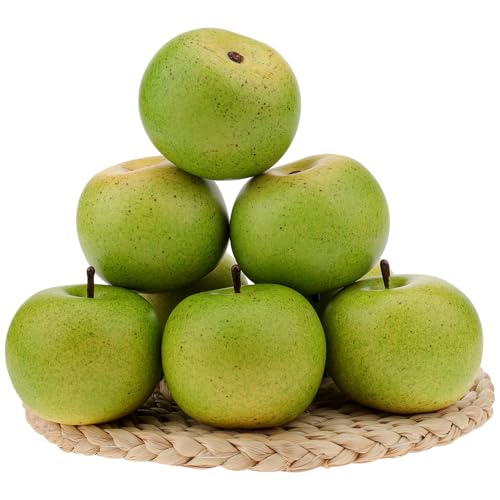 Gresorth 6 Stück Lebensechte Künstliche Grün Apfel Faux Gefälschte Apfels Früchte Obst Party Festival Dekoration