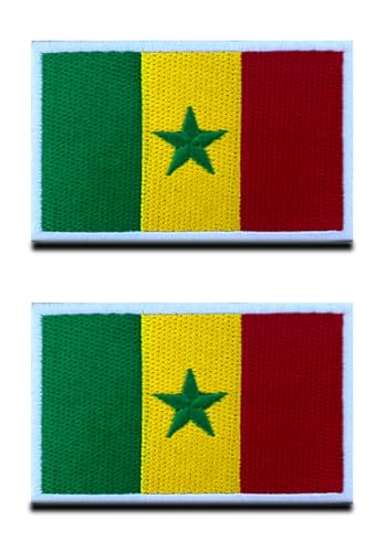 2 St.Afrika Senegal Flagge Patch - Taktisch Nationales Emblem, Bestickter Aufnäher mit Verschluss, Militär Bänder für Reisen Rucksäcke Kleidung Uniform Weste Armband