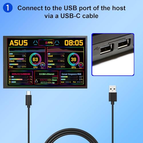 Image of VSDISPLAY 10.1 Inch 1280x800 Computer Temp LCD Monitor PC Case Screen Display Supports Theme Editor DIY Dynamic Image Picture Wallpaper Monitoring RAM CPU GPU Data,Black