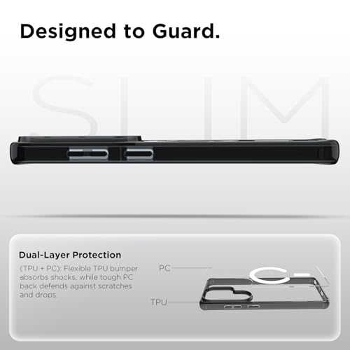 Image of RIGGEAR Shockproof Clear Hybrid Armor Magnetic Back Cover Case Compatible with MagSafe Accessories for Samsung Galaxy S26 Ultra (Clear-Black TPU Bumper + Transparent PC)(White)