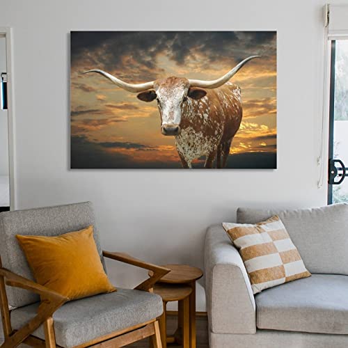 Rucatto Texas Longhorn At Sunset Painting Decorative Wall Art Poster Canvas Painting Posters And Prints Wall Art Pictures For Living Room Bedroom Decor 24X36Inch(60X90Cm) Frame-Style #TOP5