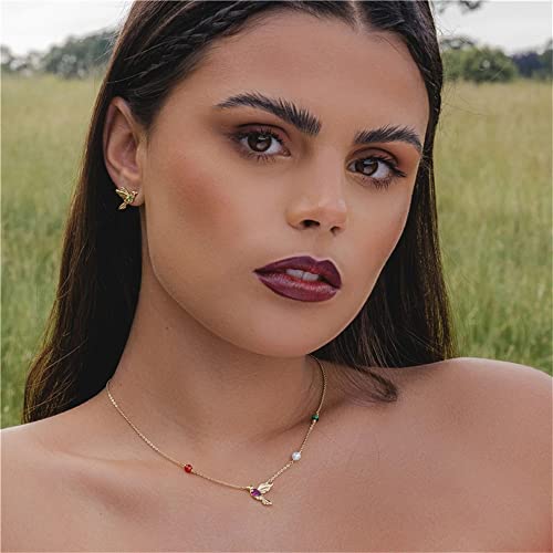 Crystal Bird Stud Earrings For Women Girls 925 Sterling Silver 14K Gold Plated Hypoallergenic Asymmetric Red Green Crystal Animal Dove Piercing Cartilage Studs Tragus Dainty Cute Jewelry Gifts #TOP2