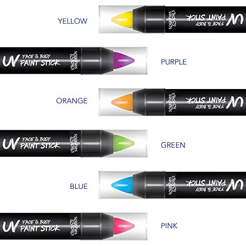 Uv Face And Body Paint Sticks - Costume, Halloween And Club Makeup - Safe For All Skin Types - Easy On And Off - By Splashes & Spills (6 Pack) #TOP3