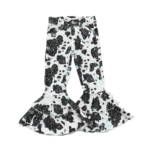 Girl Jeans Cow White Black Teal Blue Toddler Bell Bottom Pants