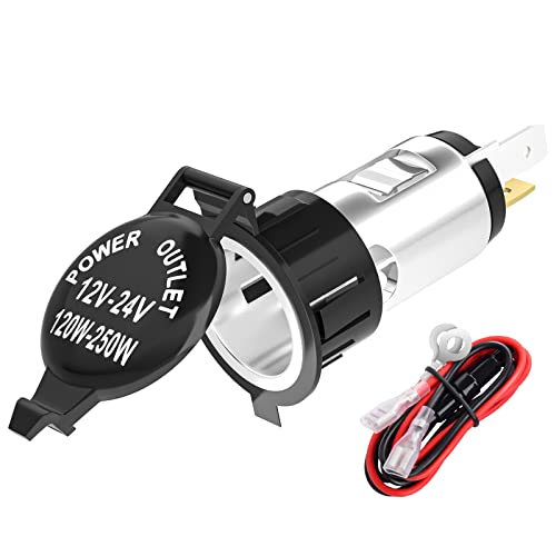 Image of DaierTek Cigarette Lighter Socket DC 12V Car Cigarette Lighter 12 Volt Female Power Outlet Socket Replacement with Cover Wiring Harness for Automotive Truck RV Boat Motorcycle