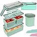 Bugucat Lunchbox 1400 ML 4PCS,Bento Box Brotdose kinder mit 3 Fächern und Besteckset, Vesperdose Frühstücksbox mit Tragetasche und Joghurt-Box, Brotzeitbox Brotbüchse für Erwachsene Kinder BPA-Freie