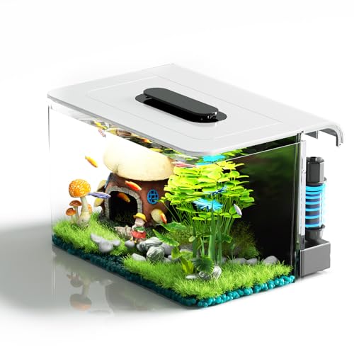 Betta Fish Tank, 2.5 Gallon Aquarium Kit with Modular Filtration, Heater, Light, Self Cleaning, Oxygenation, Small Fish Tank for Goldfish, Guppy, Shrimp