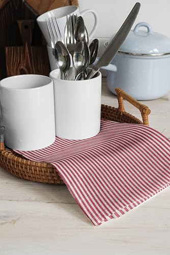Image of Encasa XO Kitchen Towels Cotton Pack of 4 | 70x45 cm, Ticking Red - Dish Cloths | Highly Absorbent Cleaning & Wiping Cloths for Kitchen | Reusable Tea Towels