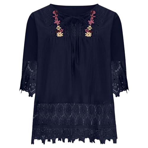 T-shirt femme dentelle patchwork col en V chic et moderne