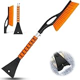 PLACHIDAY Snow Brush & Ice Scraper, 27 Inch, Ice Scrapers for Car Windshield, Detachable Snow Removal Tool with Ergonomic Foam Grip for Cars Trucks Suvs (Heavy Duty Abs, PVC Brush)
