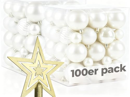 Menz Weihnachtskugeln 101er Set Weiß mit dekorativer Spitze –...