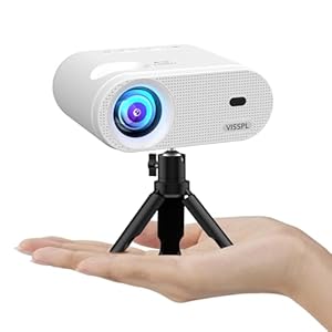 Mini Beamer mit Stativ, VISSPL 12000 Lux Beamer Klein unterstützt Full HD 1080P, 50% Zoom, ±15° Trapezkorrektur, Handy Beamer Kompatibel mit HDMI, USB, AV, iOS, Android, PC, TV-Stick