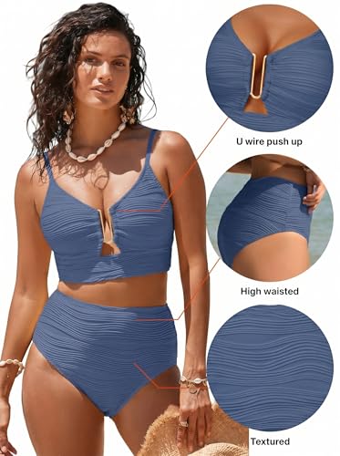 Image of Herseas 2 Piece Bikini Set U-Wire Cutout Popular Swimsuit High Waisted Textured 2026 Summer Beach Swim Bathing Suits