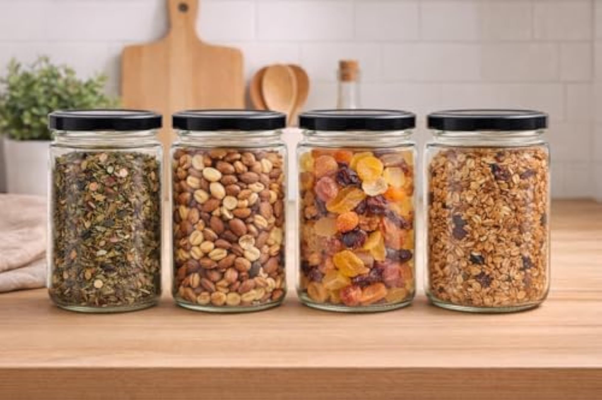 500 Ml Transparent Glass Storage Jar Set, Pack of 4