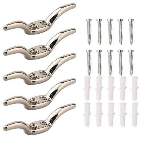 Yhenlovtt Lot de 5 crochets à taquet pour rideaux et stores - Crochets de positionnement de corde en acier inoxydable de 6,5 cm, compatibles avec stores...