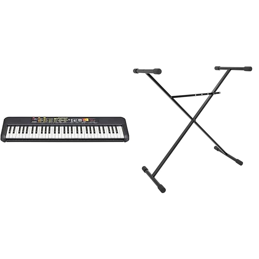 YAMAHA PSR-F52 - Clavier Arrangeur Compact 61 Notes, 144 Sonorités, 158 Styles, Finition Noir, BoomToneDJ KS 1 Stand Clavier, Métal, Noir
