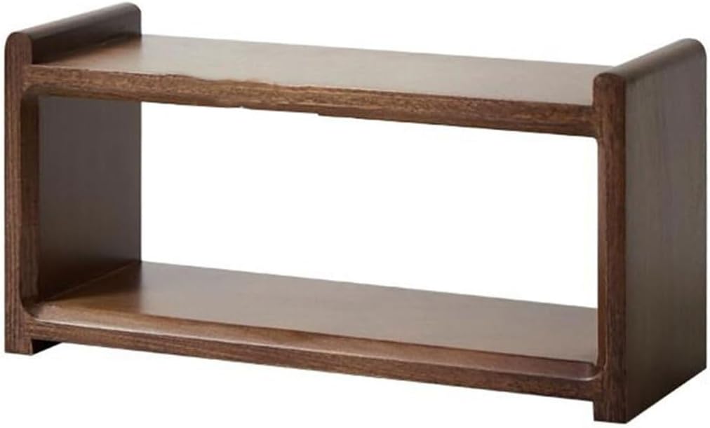 MRYBD 2-Tier Solid Wood Coffee Mug Display Rack Walnut Color Wooden Cup Holder Countertop Kitchen Storage Shelf Spice Jar Organizer for Home Office Coffee Station Bar Walnut