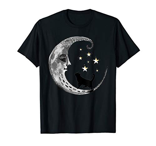 Moon and Stars with Black Cat T-Shirt